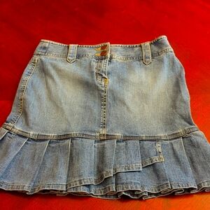Ann Taylor Loft Ruffled Jean Mini Skirt Size 2P
